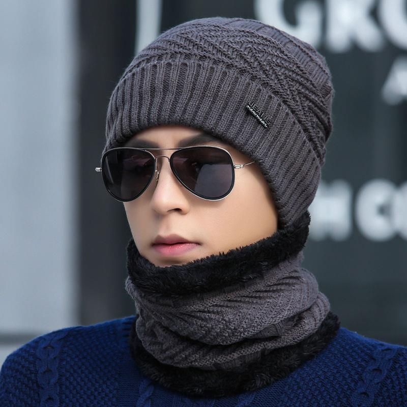 Hat Men's Winter Knitted Wool Hat Fleece-lined Thickened Korean Style Fashionable Warm Cold-proof Cycling Men's Cotton Hat In Autumn And Winter