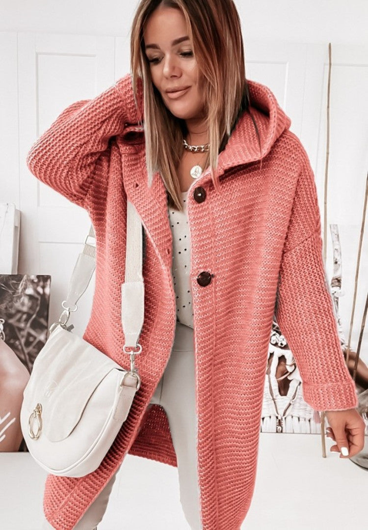 New Hooded Sweater Hat Collar Temperament Commuter Loose Cardigan Women's Sweater Large Size