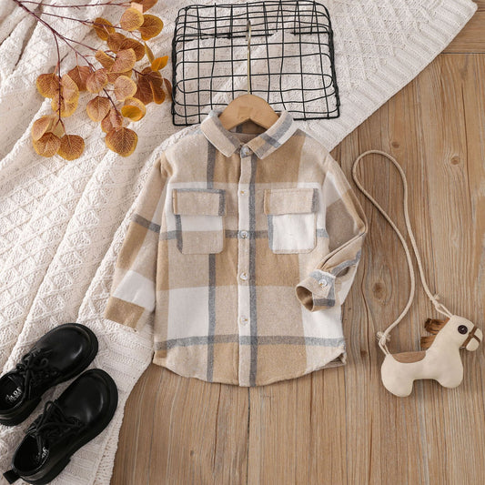 Cross-border Foreign Trade Children's Clothing Shirt Comfortable Cotton Color Large Grid Shirt European And American Casual All-match Small And Medium Children's Clothing Shirt