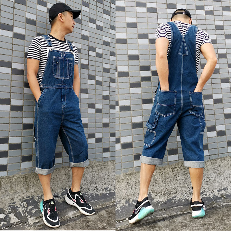 Trendy Brand Oversized Men's Fat Guy Pants Overalls Shorts Denim Cropped Pants Men And Women Same Style Couple Wear Thin Medium Pants
