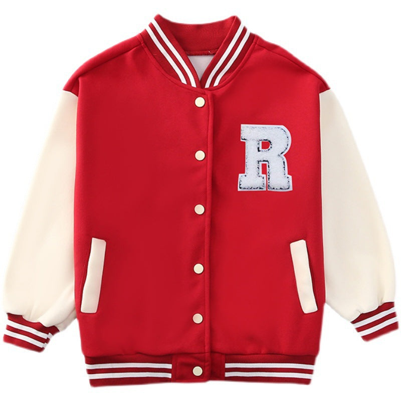 Black/Red Letter 'R' Bomber Style Baseball Toddler Jacket