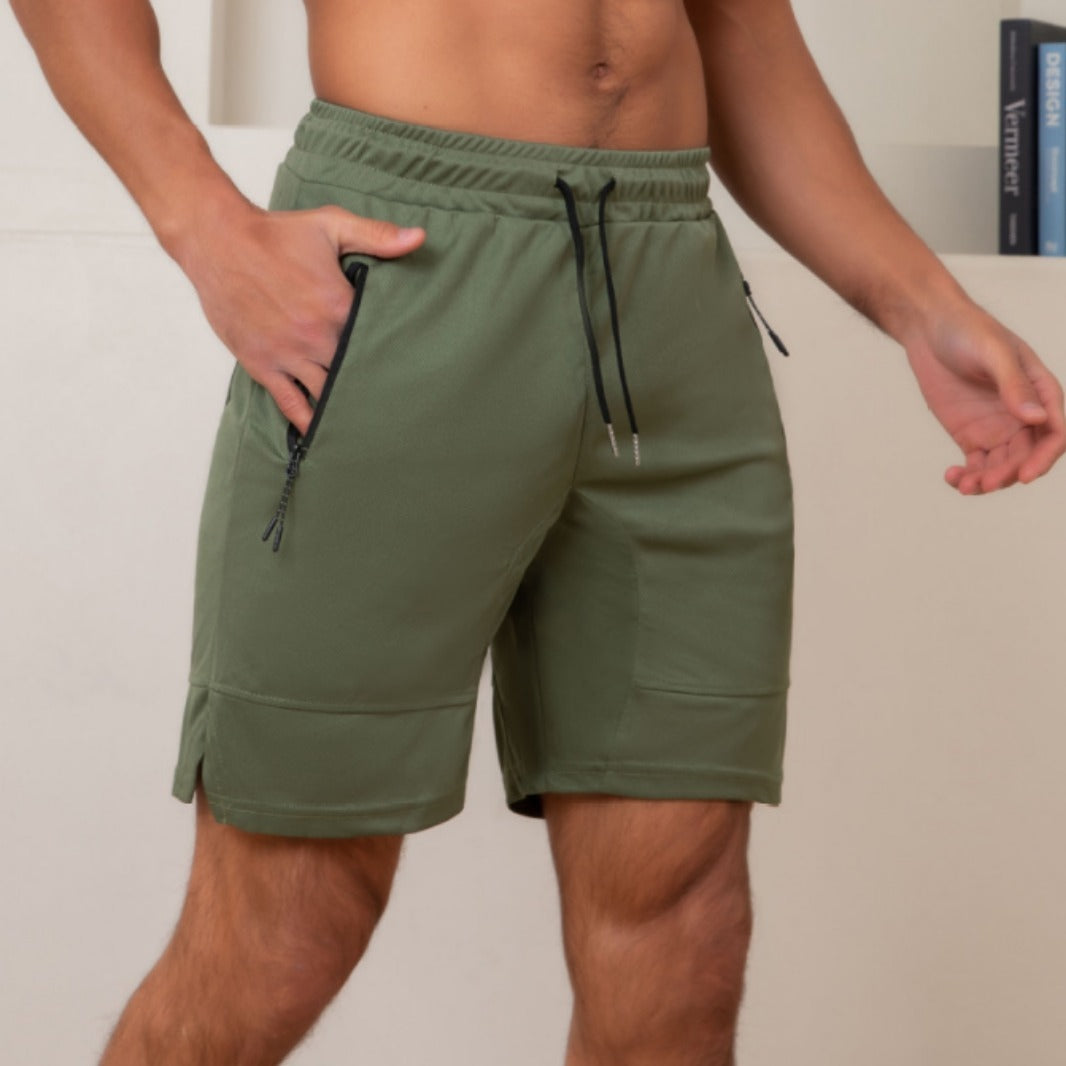 Zipper Pocket Sports Casual Shorts Men's Summer Quick-drying Breathable Running Solid Color Beach Pants