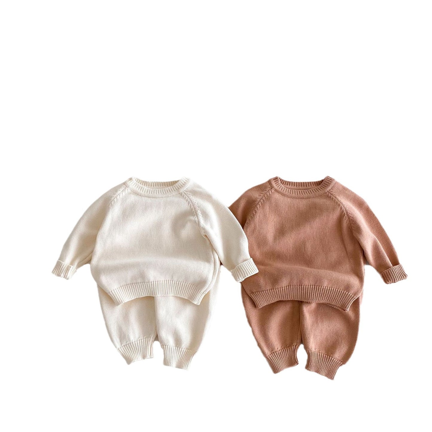 Sweater All-match Men's And Women's Korean Edition Solid Color Cute Pullover Raglan Long Sleeve Top Trousers Autumn And Winter Knitted Suit