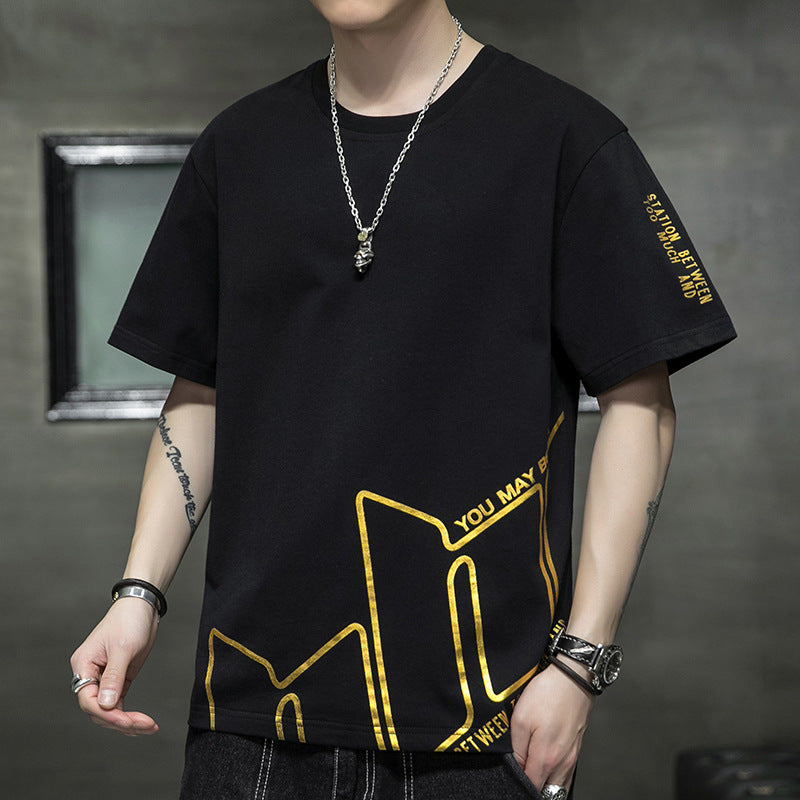 Cotton Short-sleeved Men's T-shirt Large Size Men's Fat Loose Casual Summer Half-sleeved Korean Version T-shirt Men's Bottoming Shirt T