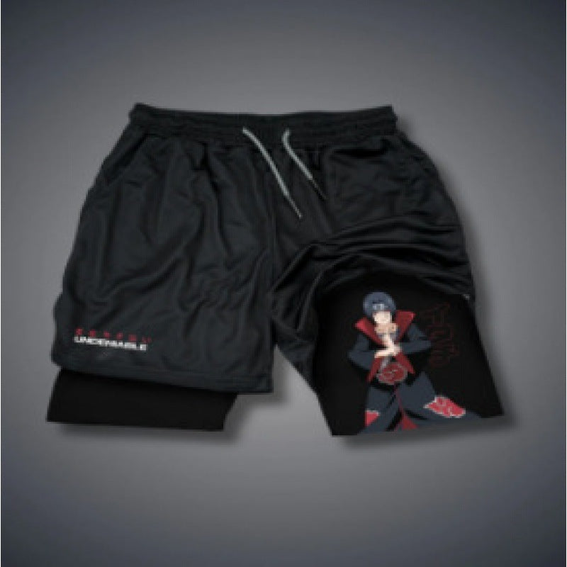 Europe And The United States Cross-border Hot Animation Printing Trend Sports Shorts Stretch Breathable Fitness Double-layer Five-point Shorts