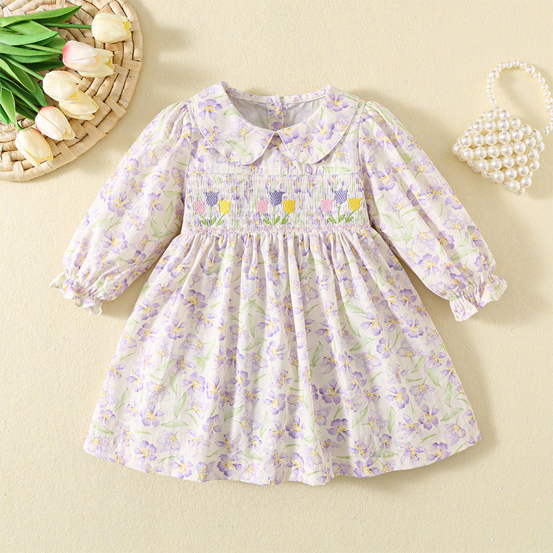 Girls' Dress Flower Embroidered Floral Cotton Dress Children's Baby's Western Princess Dress