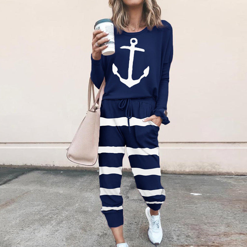 Clothing Loose Printed Long-sleeved Casual Suit