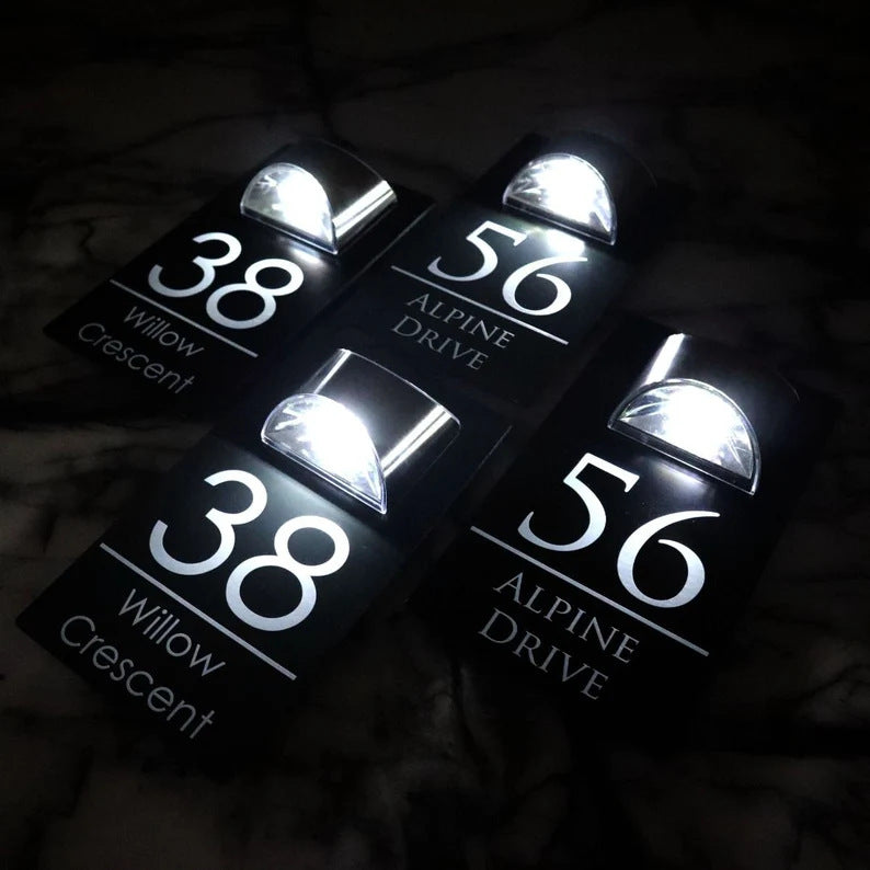 House Number Address Plate Solar House Logo LED Luminous Contemporary Modern House Number Plate