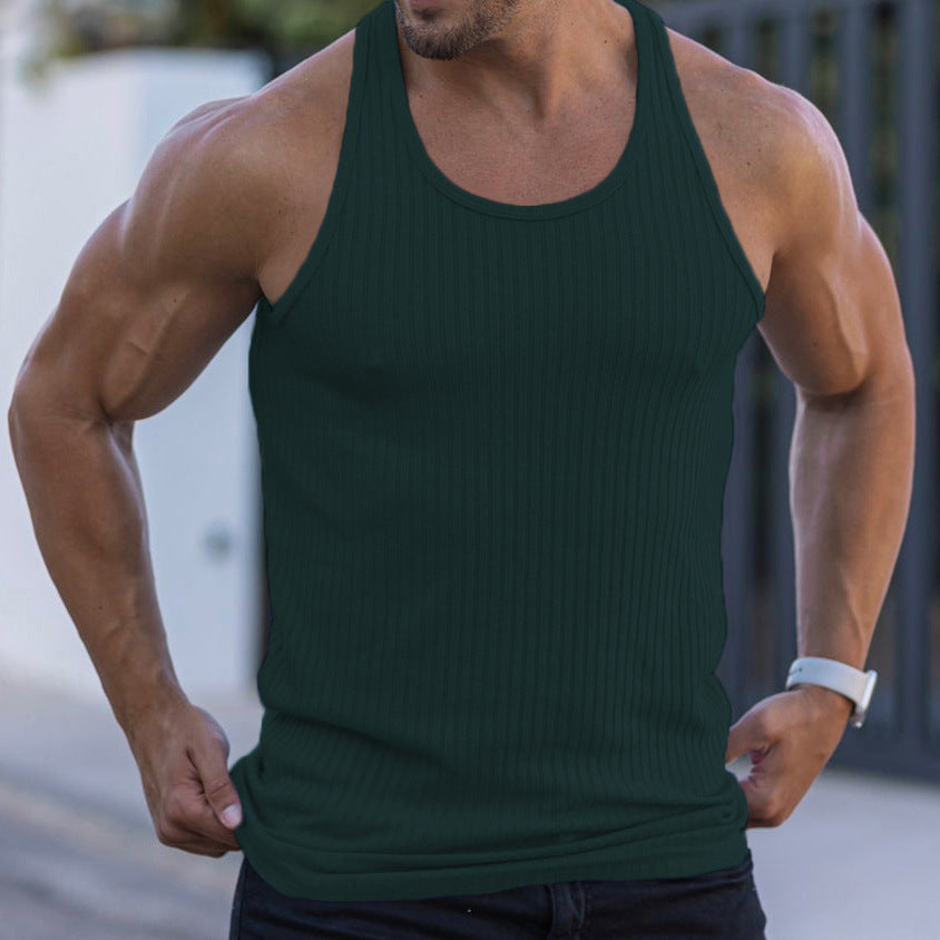 Summer Knitted Vertical Stripe Fitness Sports Self-cultivation Vest Men's I-shaped Vest