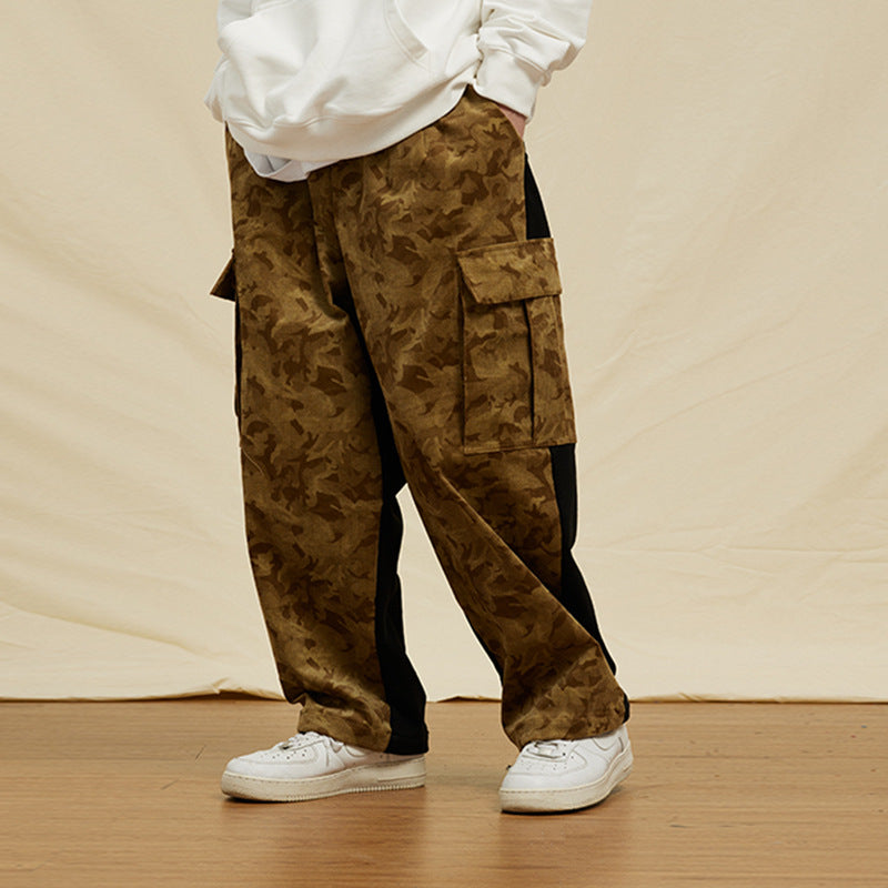 Corduroy Stitching Terry Pants Loose Casual Pants Three-dimensional Pocket Overalls