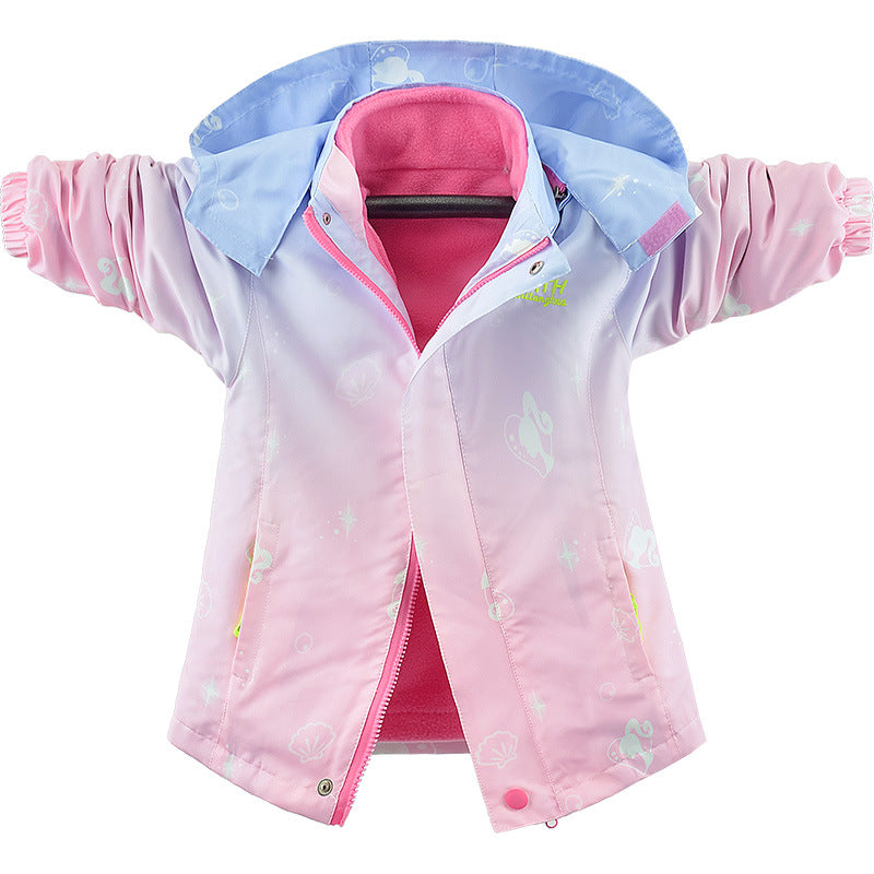 Girls' Thickened Jacket Autumn And Winter Clothes 2023 New Middle And Big Children's Three-in-one Detachable Jacket Children's Foreign Trade Jacket