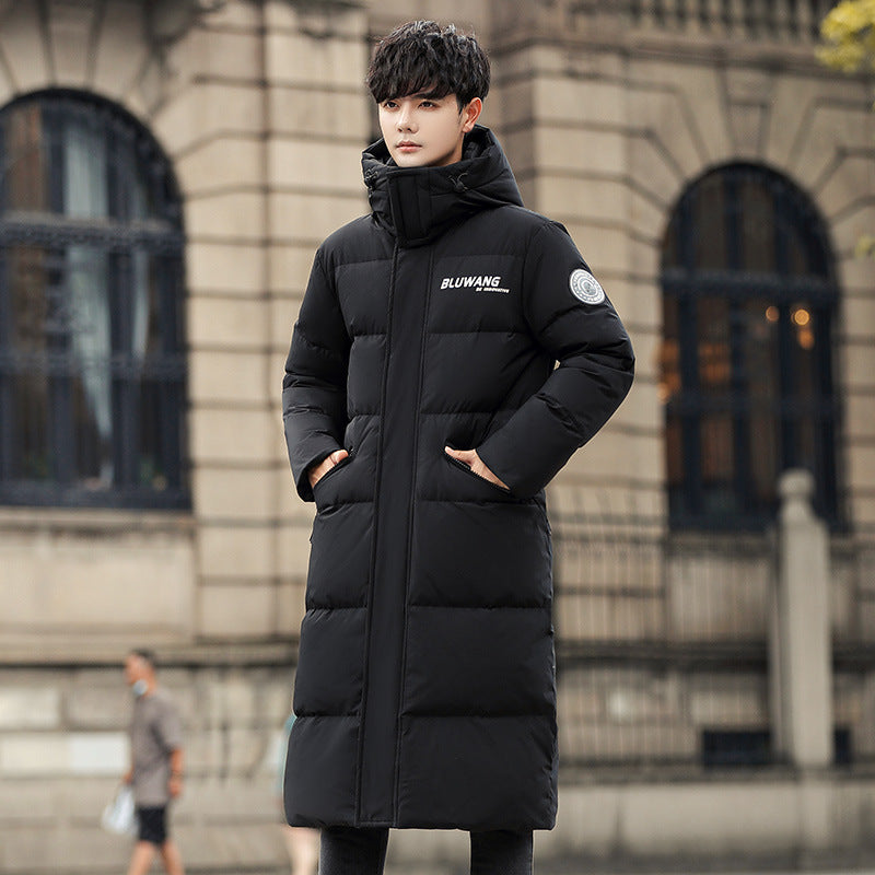 Couples Down Jacket Men's Long Section Over The Knee Thickened Winter Hooded Trend Loose Youth Men's And Women's Same Style Trendy Brand Jacket