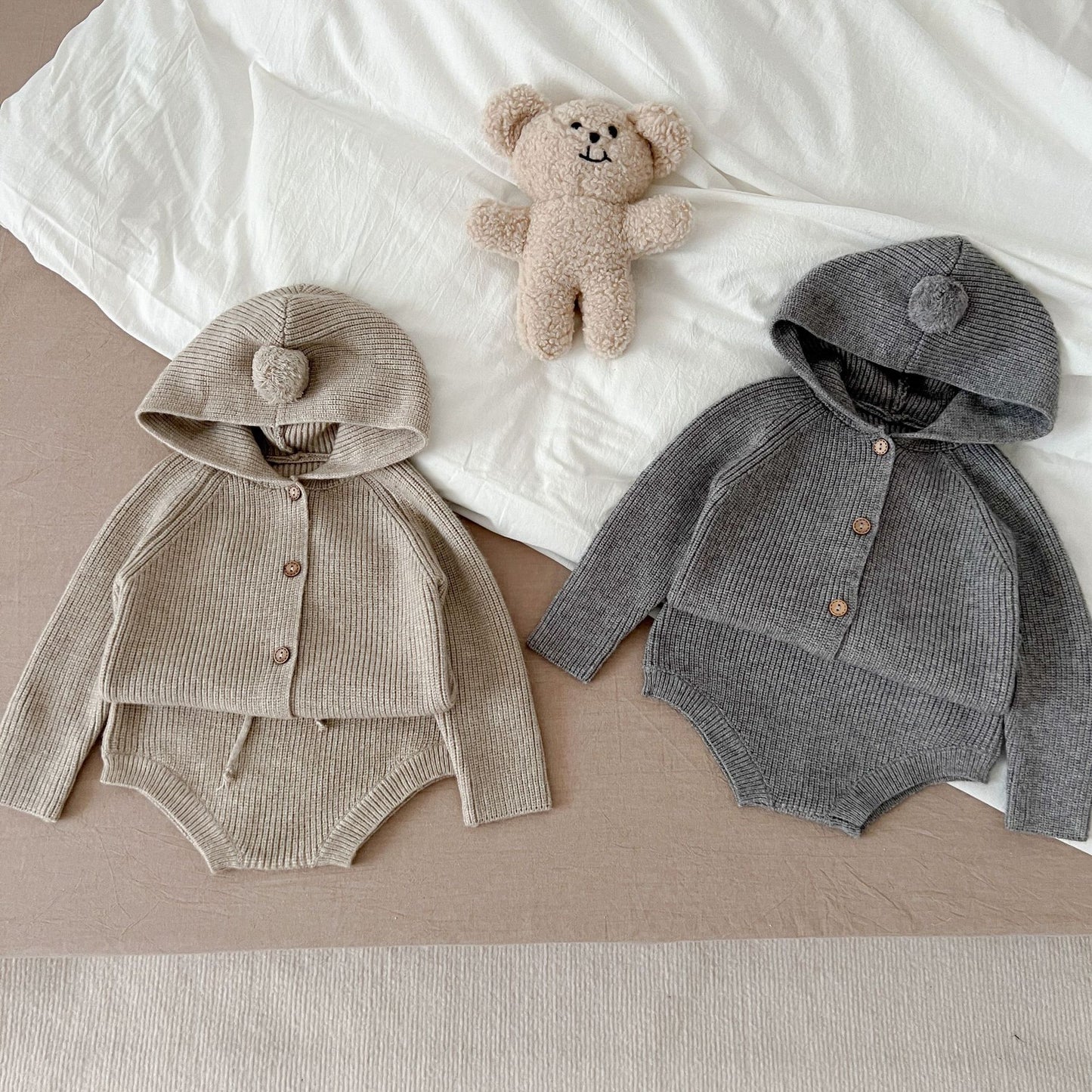 Autumn And Winter Korean Style Men's And Women's Baby Casual Hooded Suit Infant Knitted Suit European And American Baby Suit