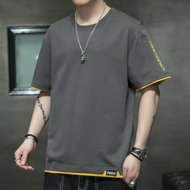 Cotton Short-sleeved Men's T-shirt Large Size Men's Fat Loose Casual Summer Half-sleeved Korean Version T-shirt Men's Bottoming Shirt T