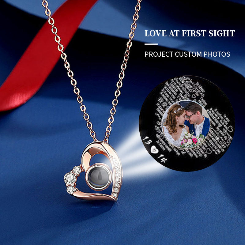 Cross-border Foreign Trade 100 Languages I Love You Necklace Nano Projection Color Picture Photo Text Customized Love Necklace