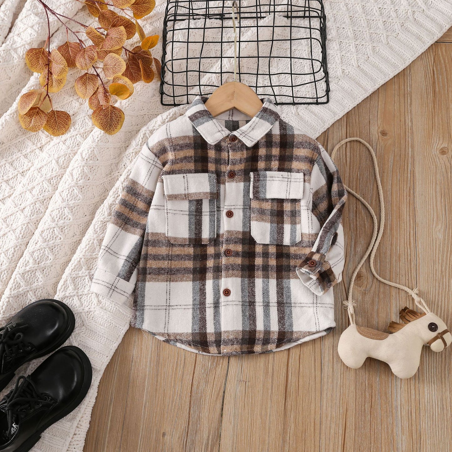 Cross-border Foreign Trade Children's Clothing Shirt Comfortable Cotton Color Large Grid Shirt European And American Casual All-match Small And Medium Children's Clothing Shirt