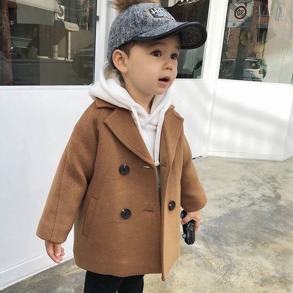 Boys' Autumn And Winter Woolen Coat 2023 New Korean Style Children's Plaid Suit Cardigan Baby Boys' Fashionable Coat