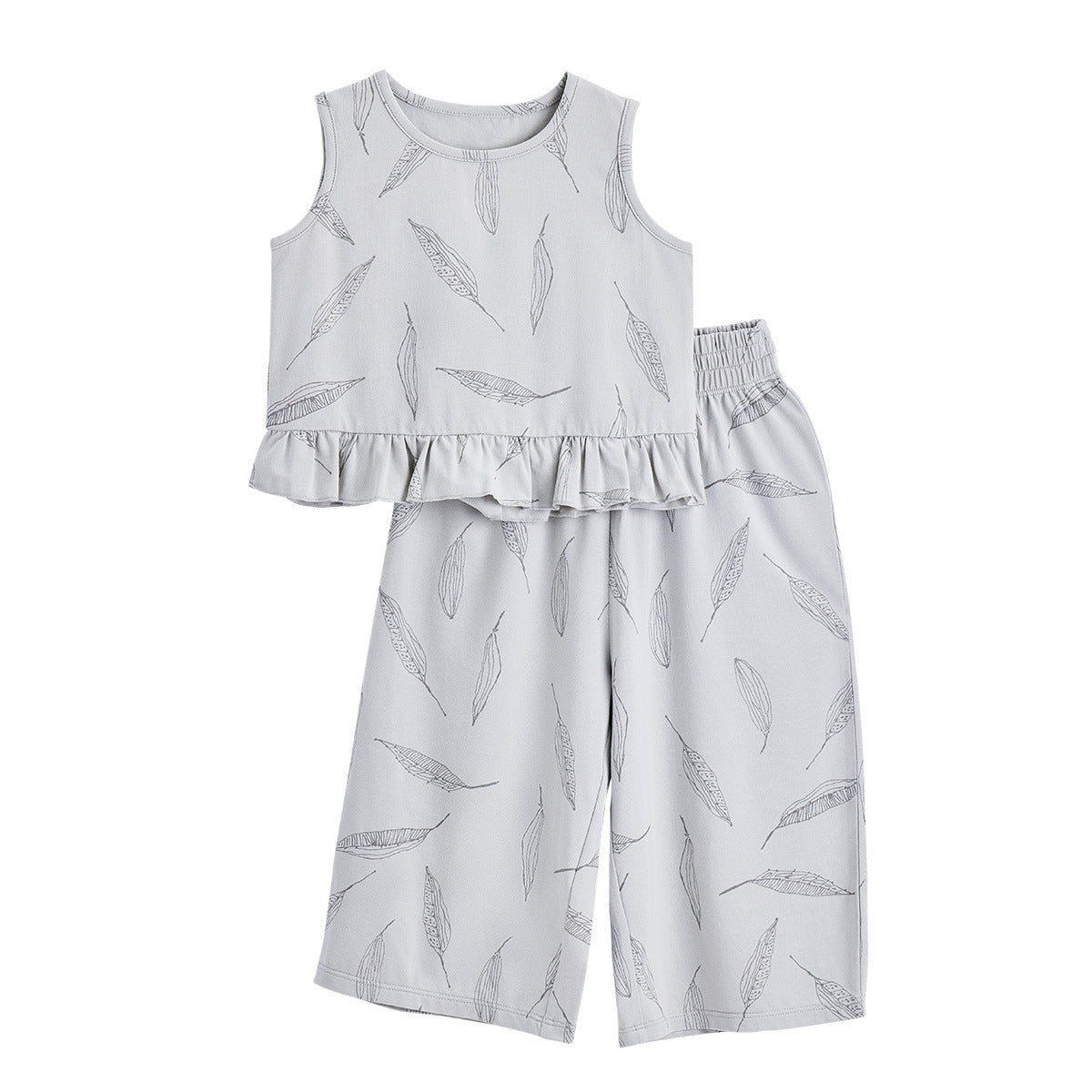 Bamboo Fiber Girls' Short-sleeved Wide-leg Pants Suit 2024 European And American Style Spring And Summer Baby Sleeveless Top Children's Homewear