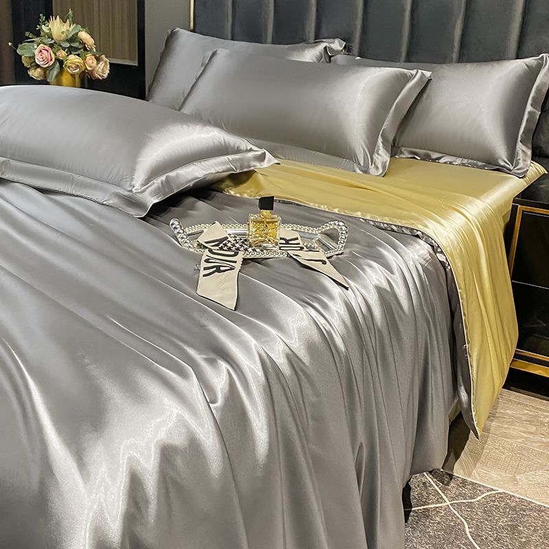 Ice Silk Fabric Double-sided Silk Four-piece Set Mulberry Silk Duvet Cover Sky Silk Bed Sheet