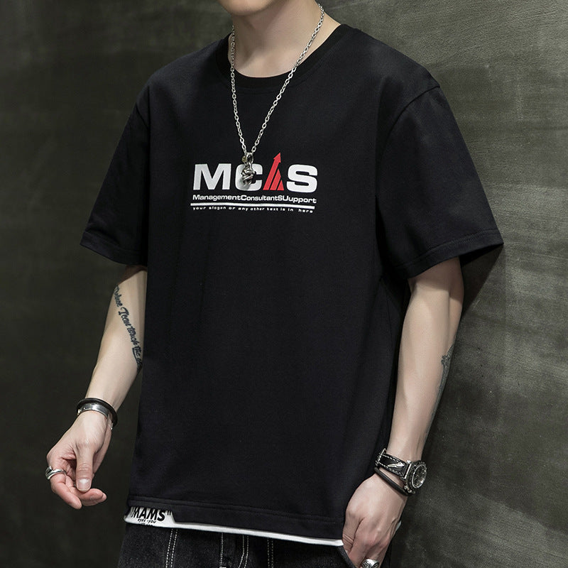 Cotton Short-sleeved Men's T-shirt Large Size Men's Fat Loose Casual Summer Half-sleeved Korean Version T-shirt Men's Bottoming Shirt T