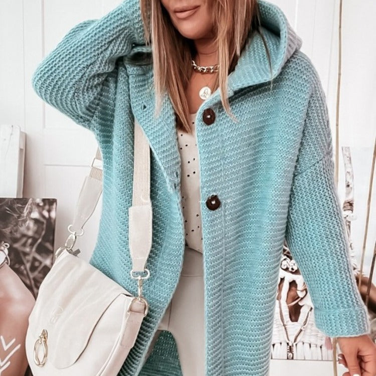 New Hooded Sweater Hat Collar Temperament Commuter Loose Cardigan Women's Sweater Large Size