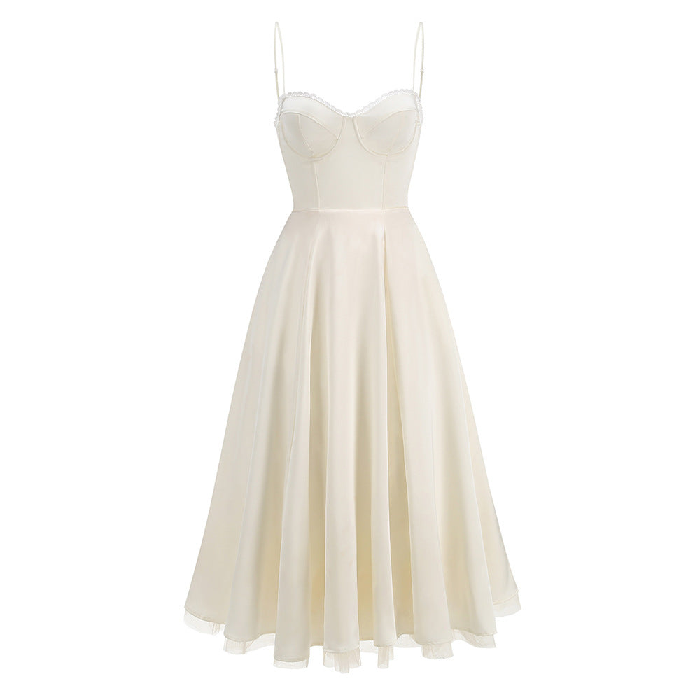 Foreign Trade High-end Cross-border Women's Sexy Sling Strap Hard Net Large Skirt Dress Long Dress Elegant Slim-fit Dress Skirt