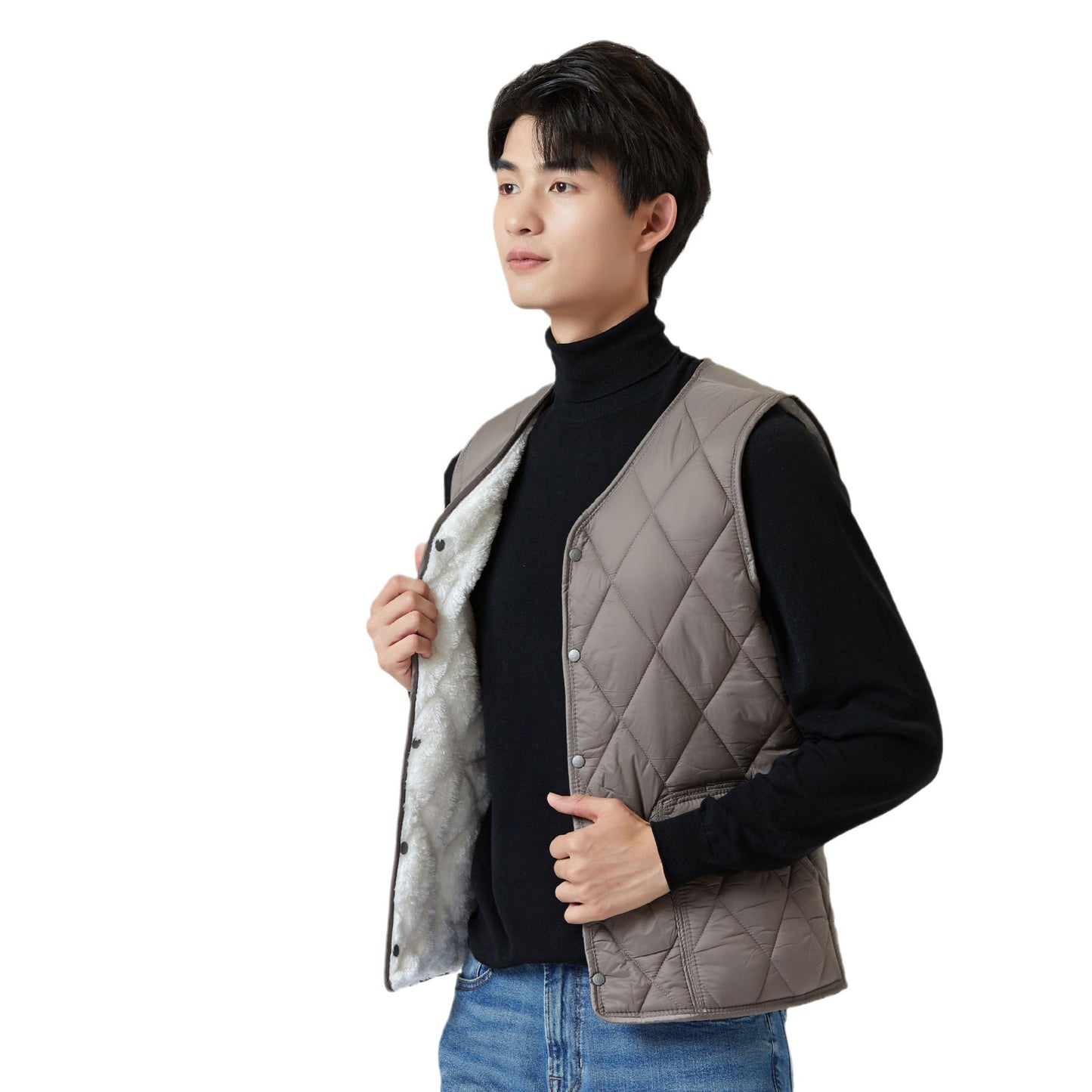 Men's Autumn And Winter Velvet Warm Middle-aged And Elderly Oversized Vest Inner Pocket Men's Diamond Short Vest