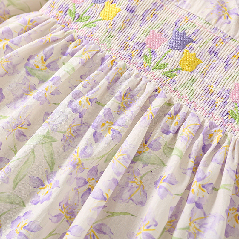 Girls' Dress Flower Embroidered Floral Cotton Dress Children's Baby's Western Princess Dress