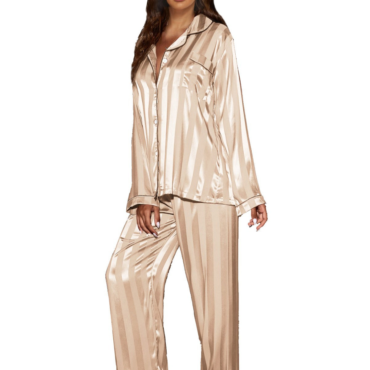 Jacquard Wide European And American Style Home Clothing Suit Pajamas Women's Foreign Trade Supply Satin Cardigan Long Sleeve