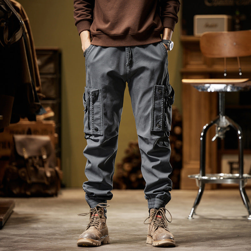 2024 New Fleece-lined Simple Fashion Personalized Overalls Ankle-tied Straight Trousers Casual Pants High Street Functional Style
