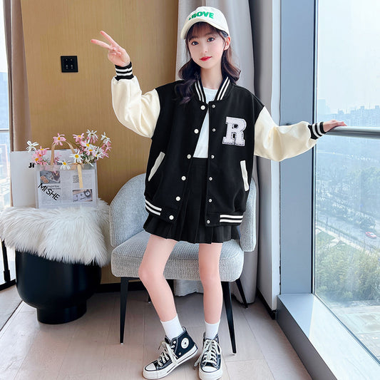 Black/Red Letter 'R' Bomber Style Baseball Toddler Jacket