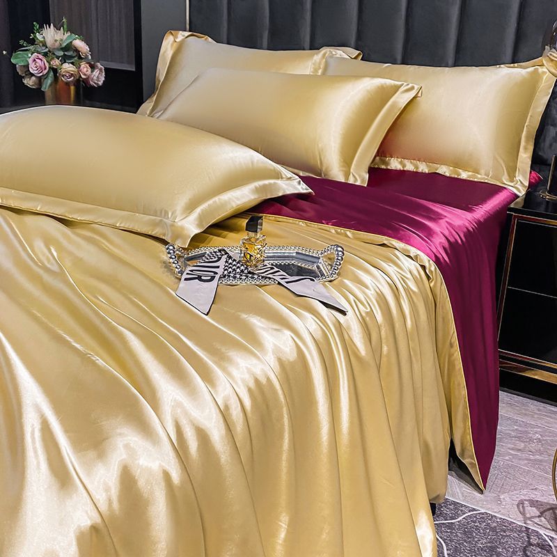 Ice Silk Fabric Double-sided Silk Four-piece Set Mulberry Silk Duvet Cover Sky Silk Bed Sheet