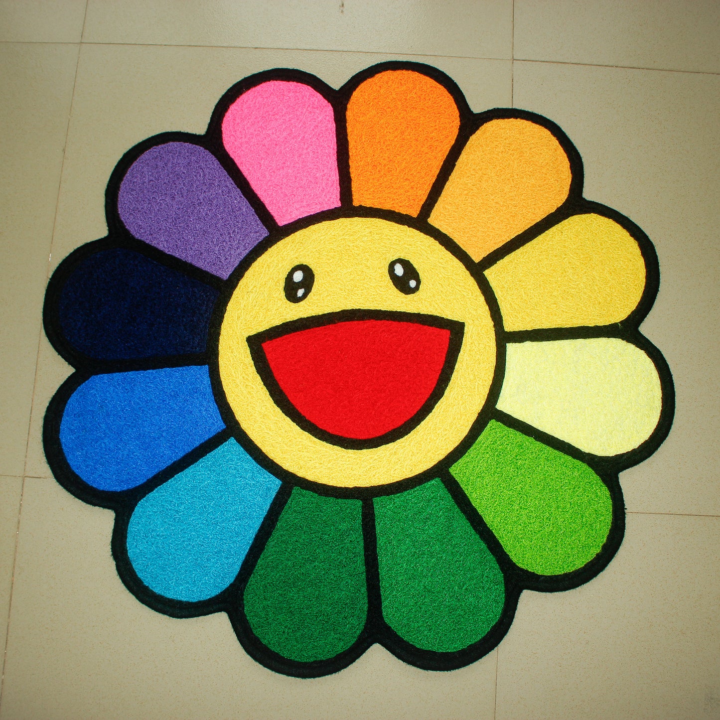 Loop Tufted Imitation Cashmere Plush Floral Sunflower Tree Tree Village Carpet Floor Mat Seat Cushion Non-slip Mat