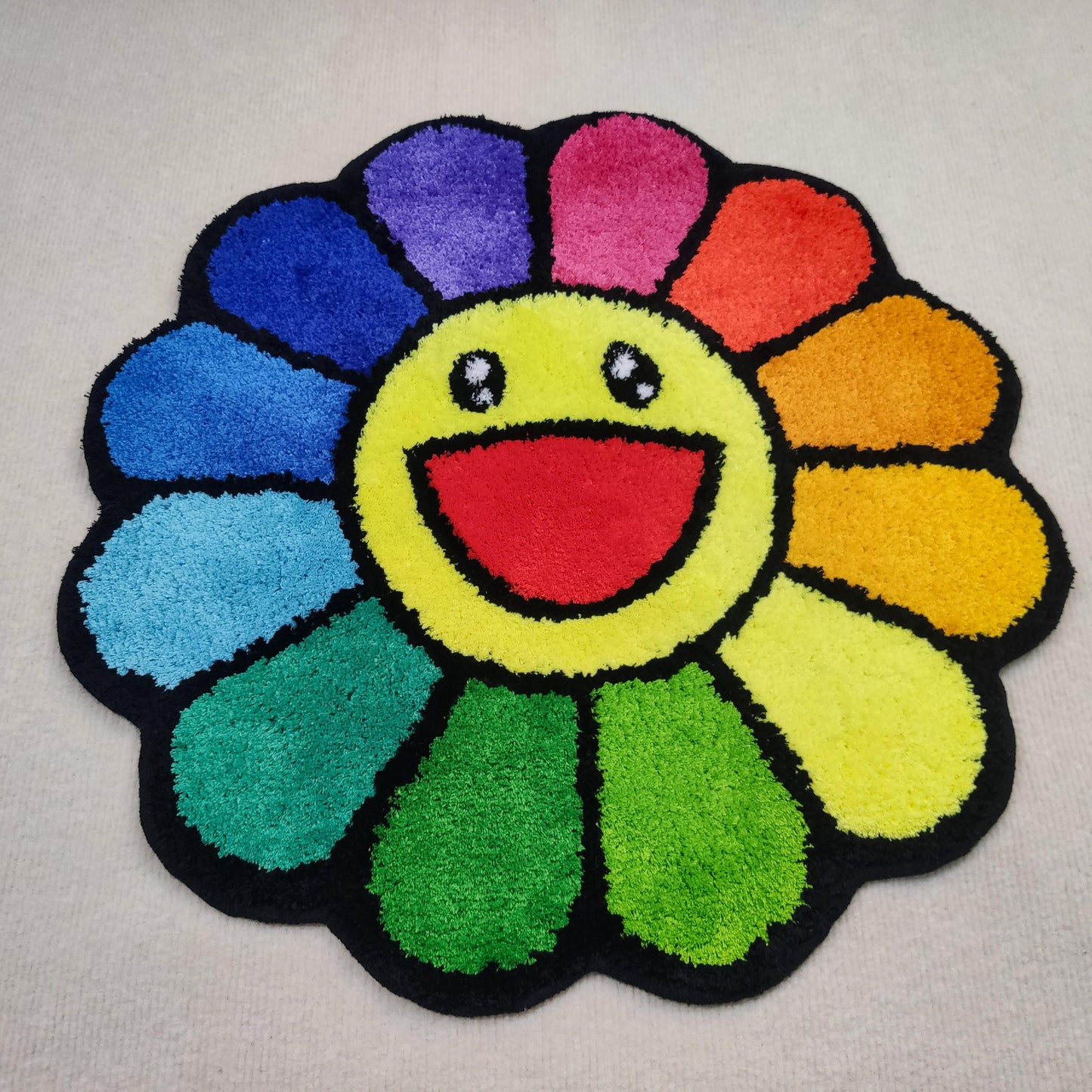 Loop Tufted Imitation Cashmere Plush Floral Sunflower Tree Tree Village Carpet Floor Mat Seat Cushion Non-slip Mat