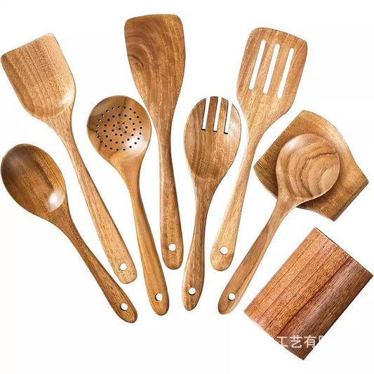 10-piece Set 5-piece Set Wooden Spoon Spatula Soup Spoon Tableware Wooden Kitchen Utensils Suit Wooden Spoon Holder