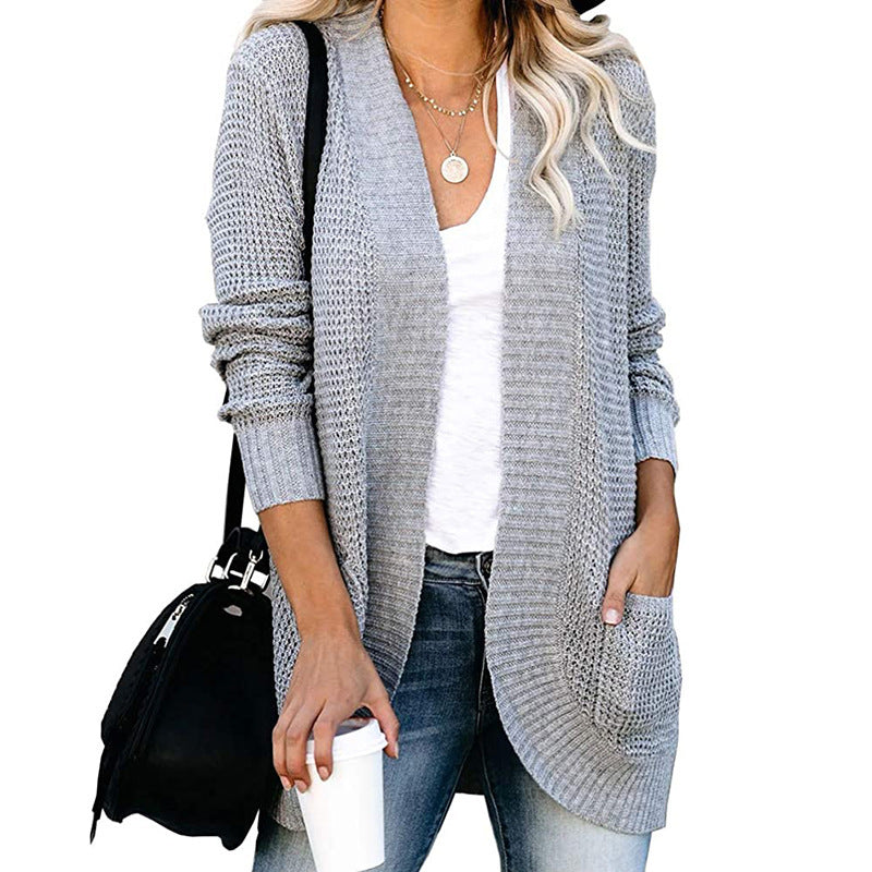 Cardigan Autumn And Winter Knitted Sweater Women's New Curved Placket Loose Women's Clothing