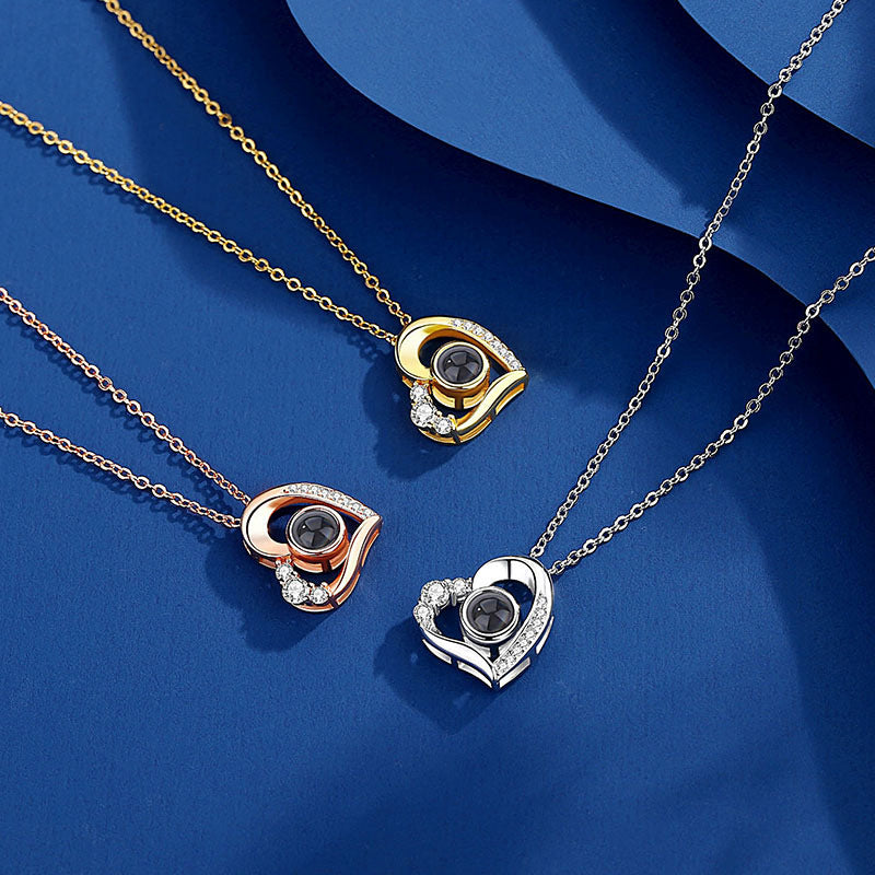 Cross-border Foreign Trade 100 Languages I Love You Necklace Nano Projection Color Picture Photo Text Customized Love Necklace