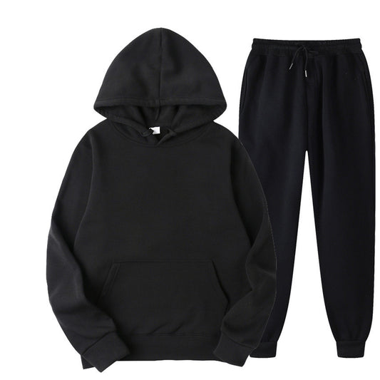 240g Cross-border Popular Men's Solid Color Hooded Fleece Sweater Suit Tide Brand Casual Sports Suit Oversize
