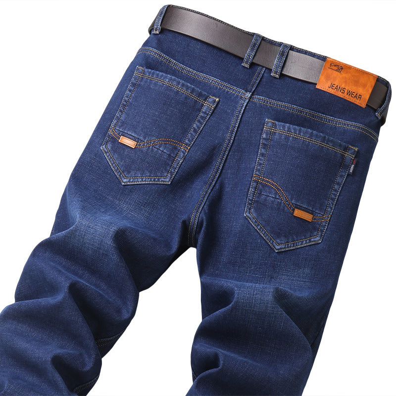 Wholesale Winter Plus Velvet Cold-proof Jeans Men's Thickened Straight Korean Version Of The Elastic Warm Casual Cow Men's Velvet Cotton Trousers
