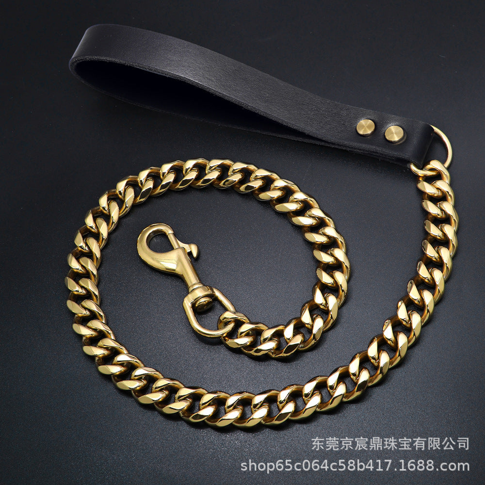 19MM Six-sided Grinding Stainless Steel Gold Traction Dog Chain Collar Collar Dog Leash Medium And Large Dog Leash