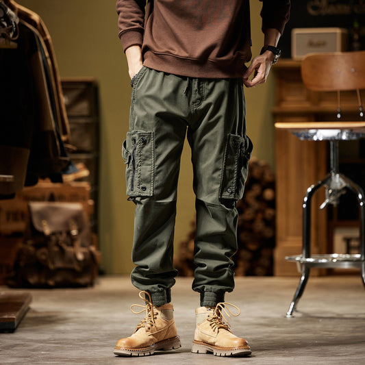 2024 New Fleece-lined Simple Fashion Personalized Overalls Ankle-tied Straight Trousers Casual Pants High Street Functional Style