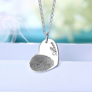 S925 Silver Mother's Day Love Fingerprint Name Lettering Pendant Necklace
