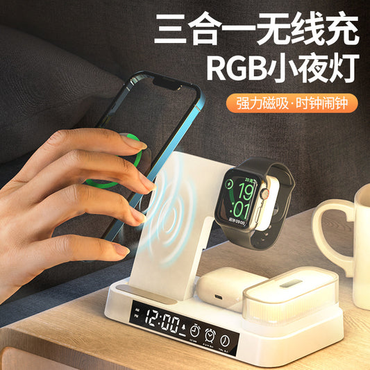 Source Factory Three-in-one MagSafe Magnetic Wireless Charger 30W Fast Charging Desktop Night Light For Apple