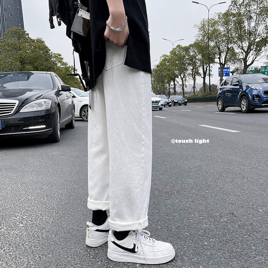 New White Jeans Men's Ins Trendy Brand Loose All-match Wide-leg Pants Casual Straight Pants Men's Spring And Autumn