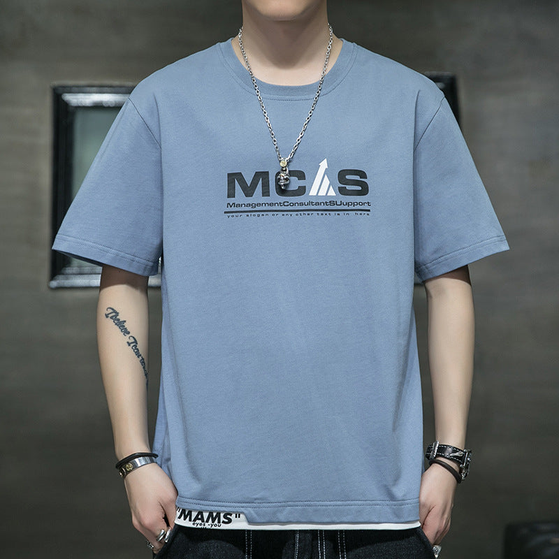 Cotton Short-sleeved Men's T-shirt Large Size Men's Fat Loose Casual Summer Half-sleeved Korean Version T-shirt Men's Bottoming Shirt T