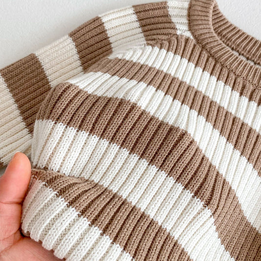 2024 Autumn Clothing Korean Children's Clothing Sweater Striped Long Sleeve Pullover Men's And Women's Baby Pants Autumn And Winter Sweater Suit