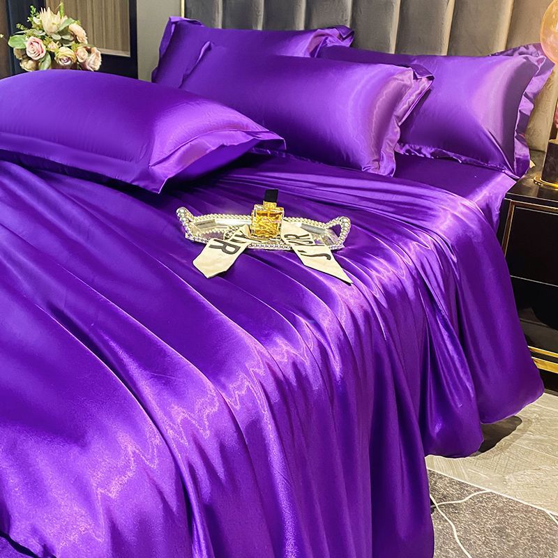 Ice Silk Fabric Double-sided Silk Four-piece Set Mulberry Silk Duvet Cover Sky Silk Bed Sheet