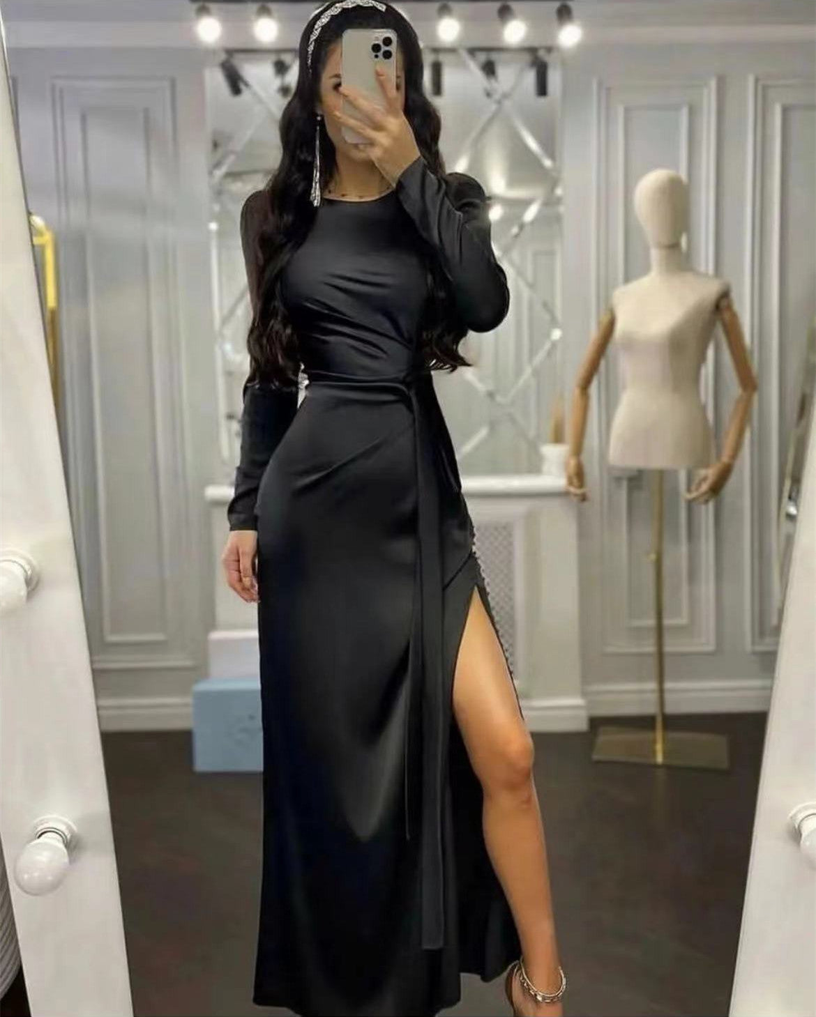 Drape Maxi Silk Dress, Drape Maxi Silk Dress For Special Occasions, Elegant Silk Dress With Side Split