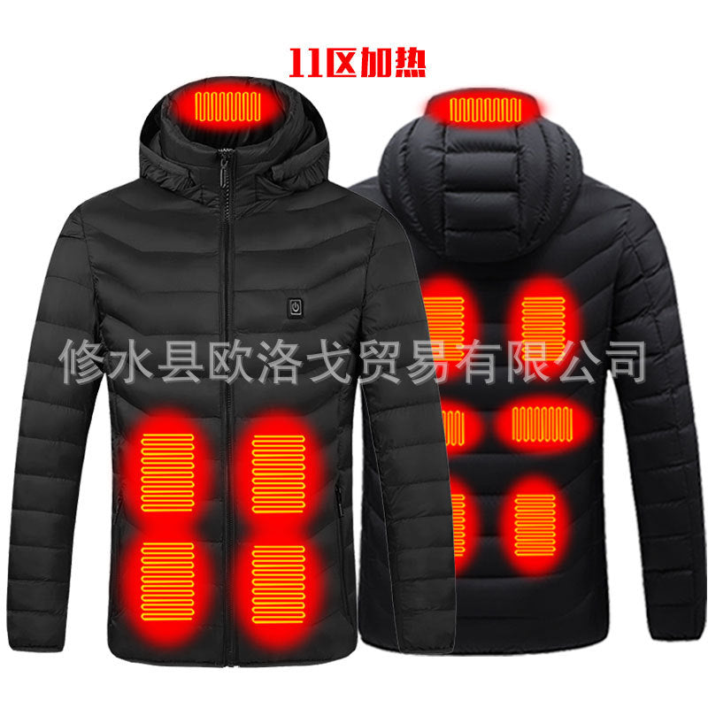 USB Charging Smart Heating Cotton Coat Electric Heating Lightweight Autumn And Winter Clothing Heated Warm Hooded Jacket