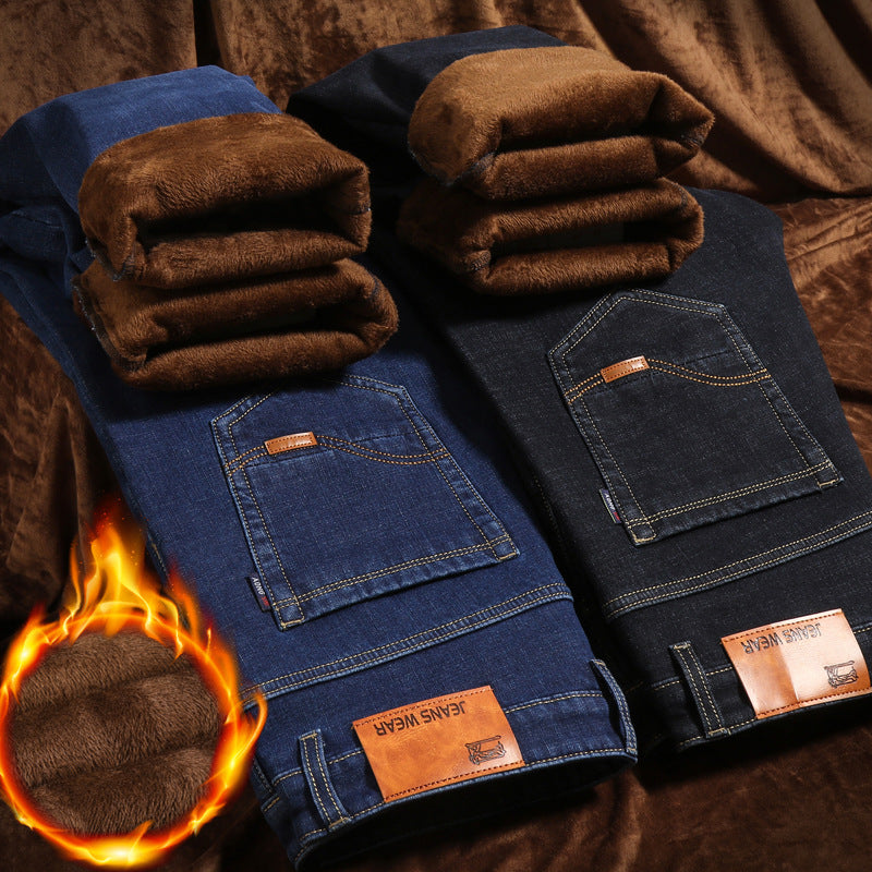 Wholesale Winter Plus Velvet Cold-proof Jeans Men's Thickened Straight Korean Version Of The Elastic Warm Casual Cow Men's Velvet Cotton Trousers